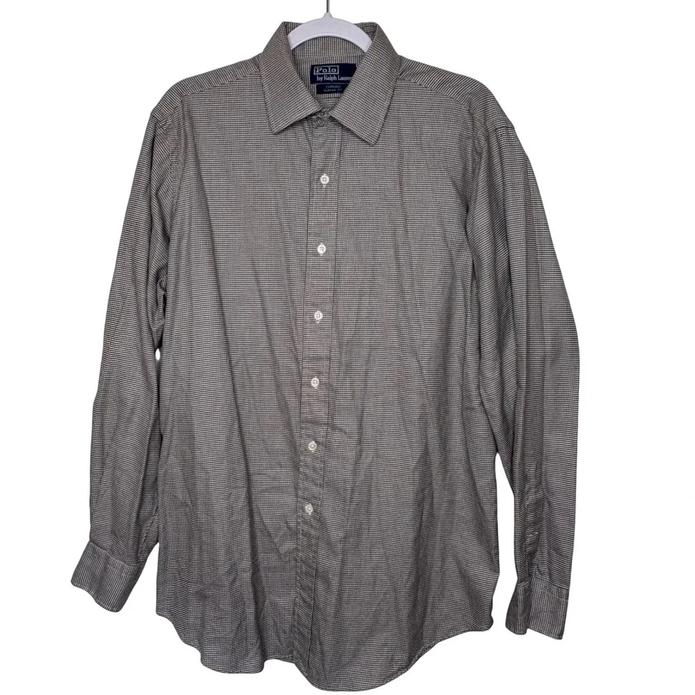 Polo Ralph Lauren Brown Micro-Houndstooth Curham Shirt L Dark Academia‎ Earthy